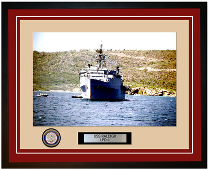 USS Raleigh LPD-1 Framed Navy Ship Photo Burgundy