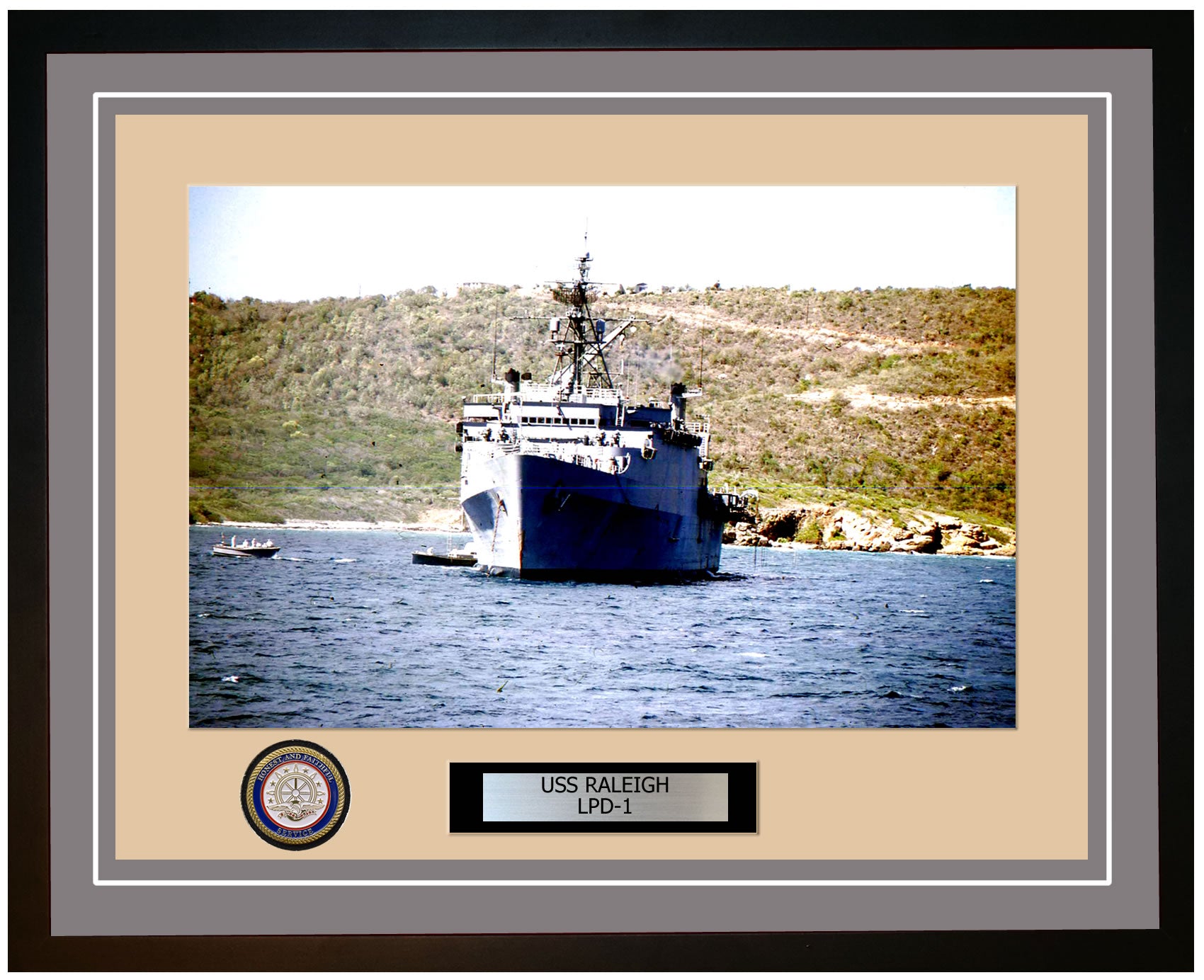 USS Raleigh LPD-1 Framed Navy Ship Photo Grey