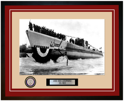 USS Sea Leopard SS-483 Framed Navy Ship Photo Burgundy