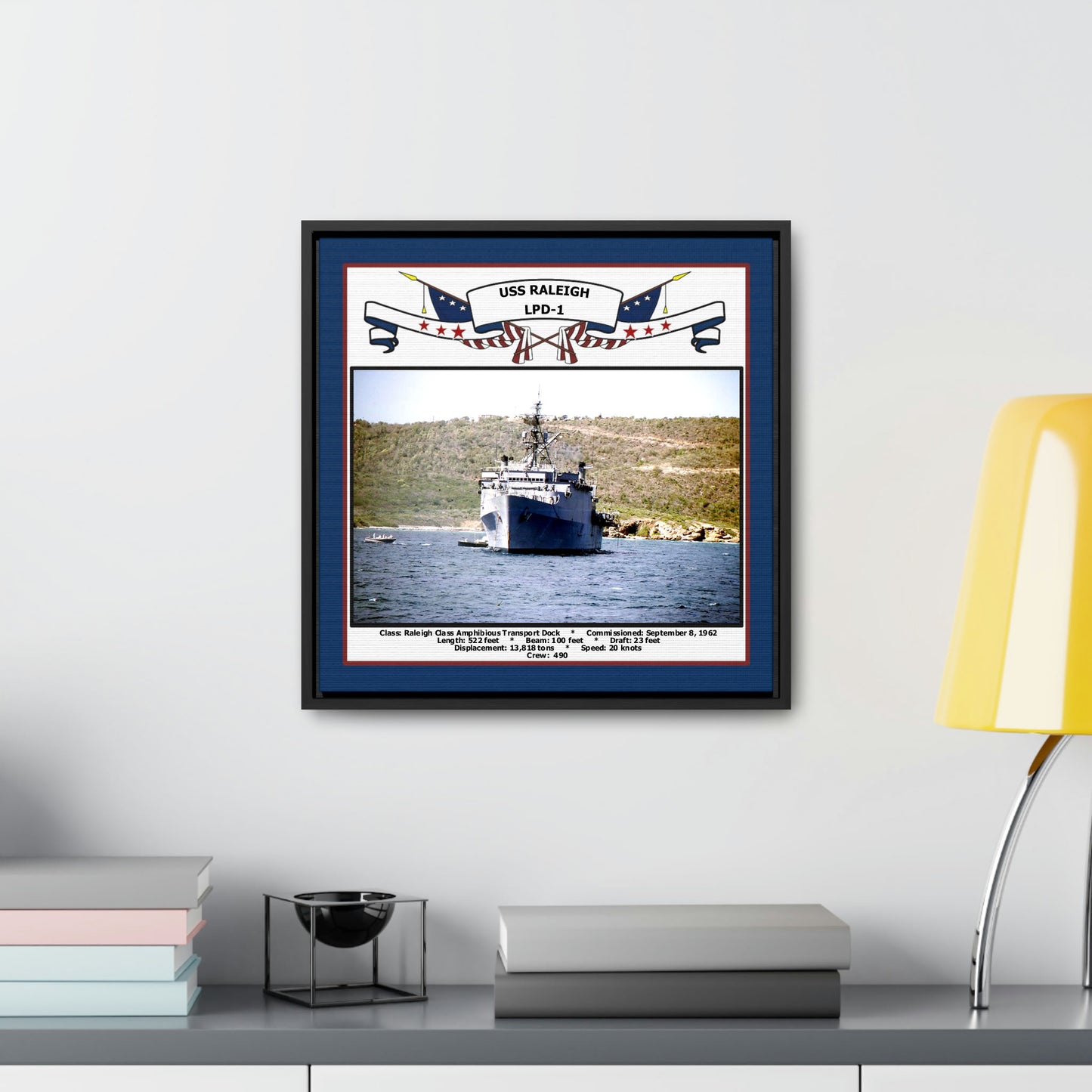 USS Raleigh LPD-1 Navy Floating Frame Photo Desk View