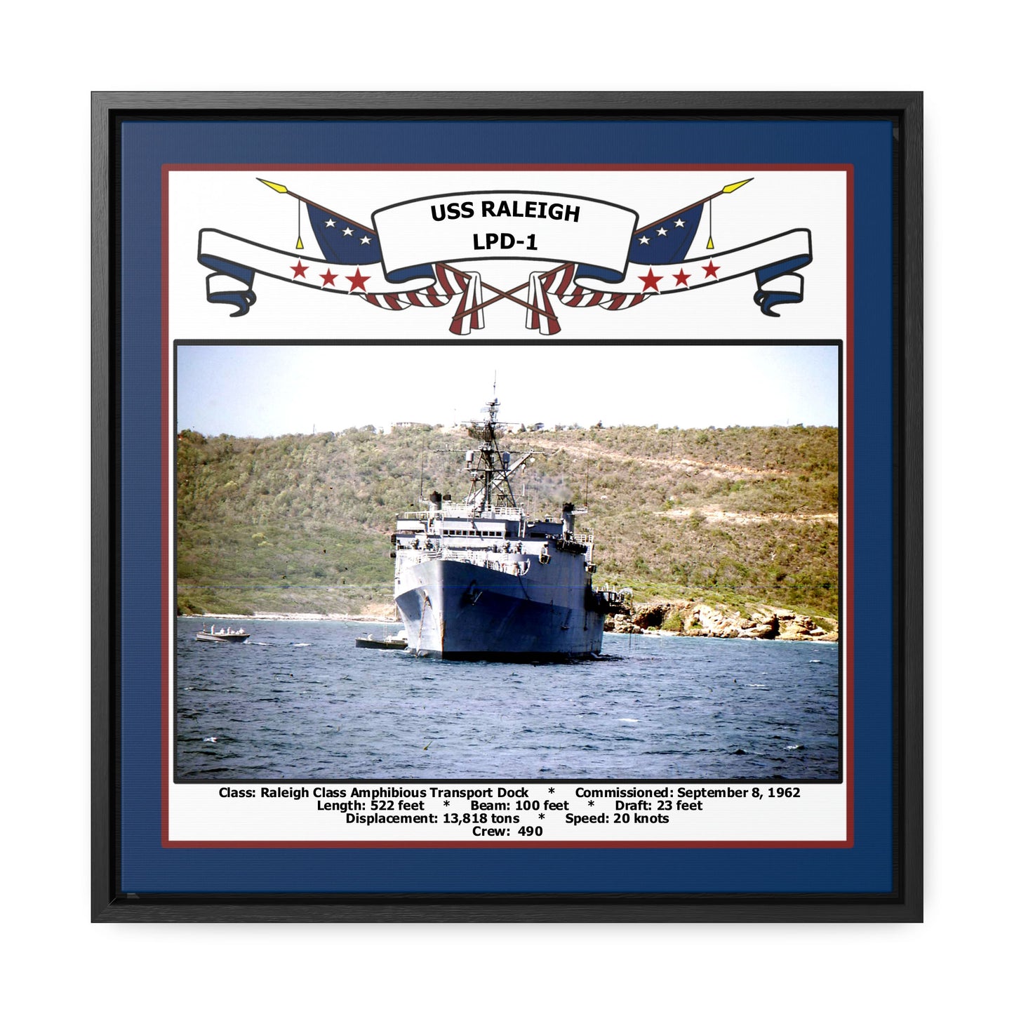 USS Raleigh LPD-1 Navy Floating Frame Photo Front View