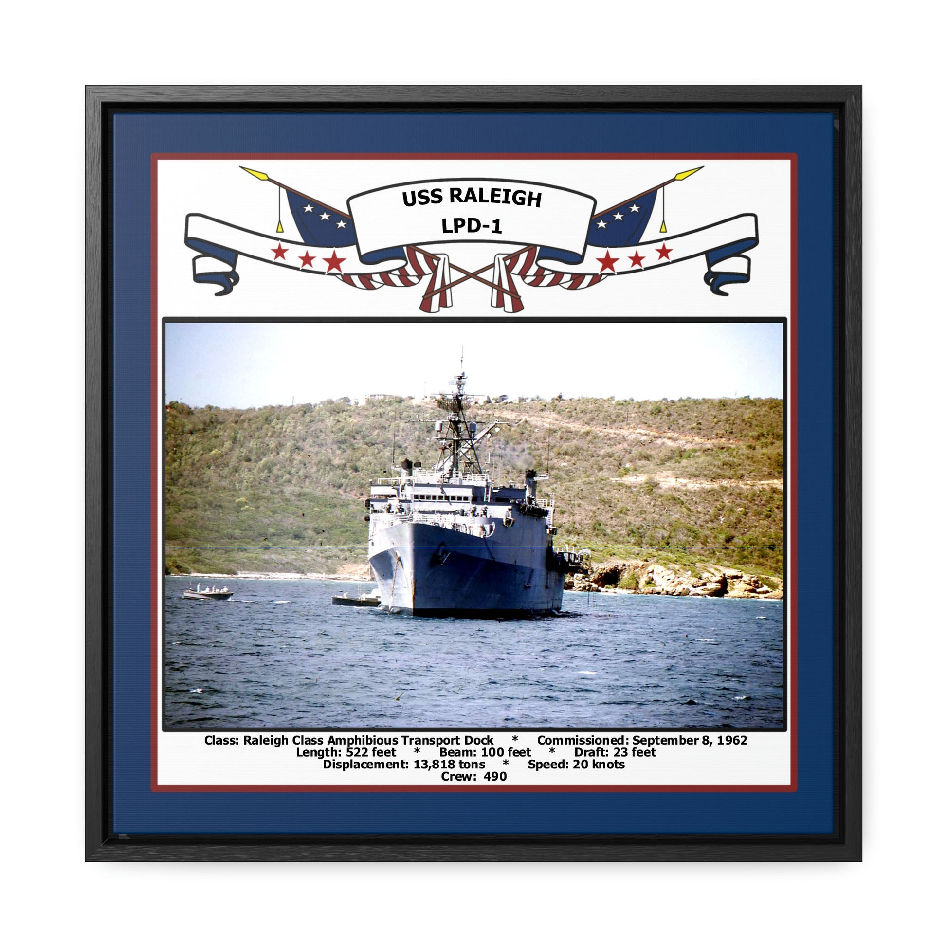 USS Raleigh LPD-1 Navy Floating Frame Photo Front View