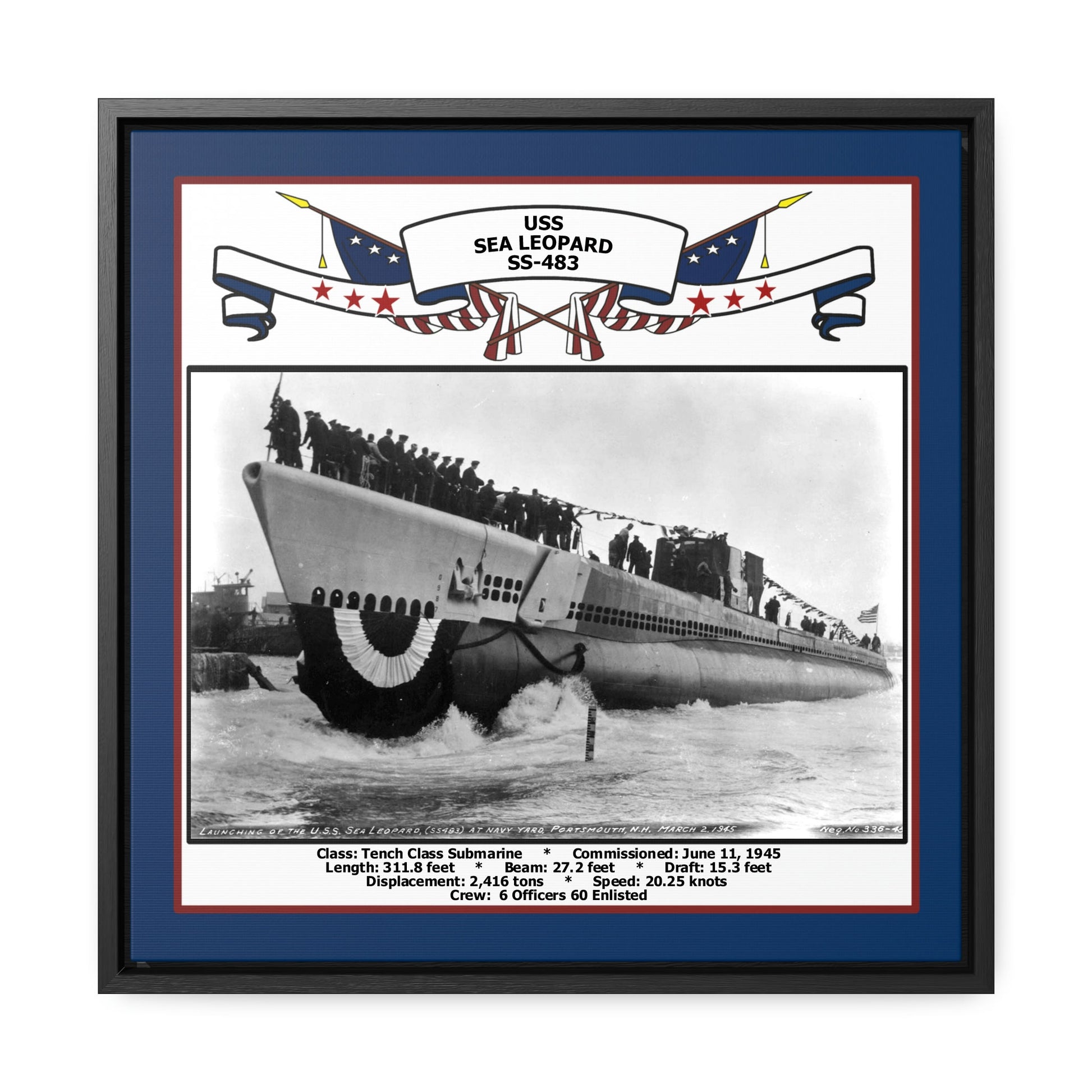 USS Sea Leopard SS-483 Navy Floating Frame Photo Front View