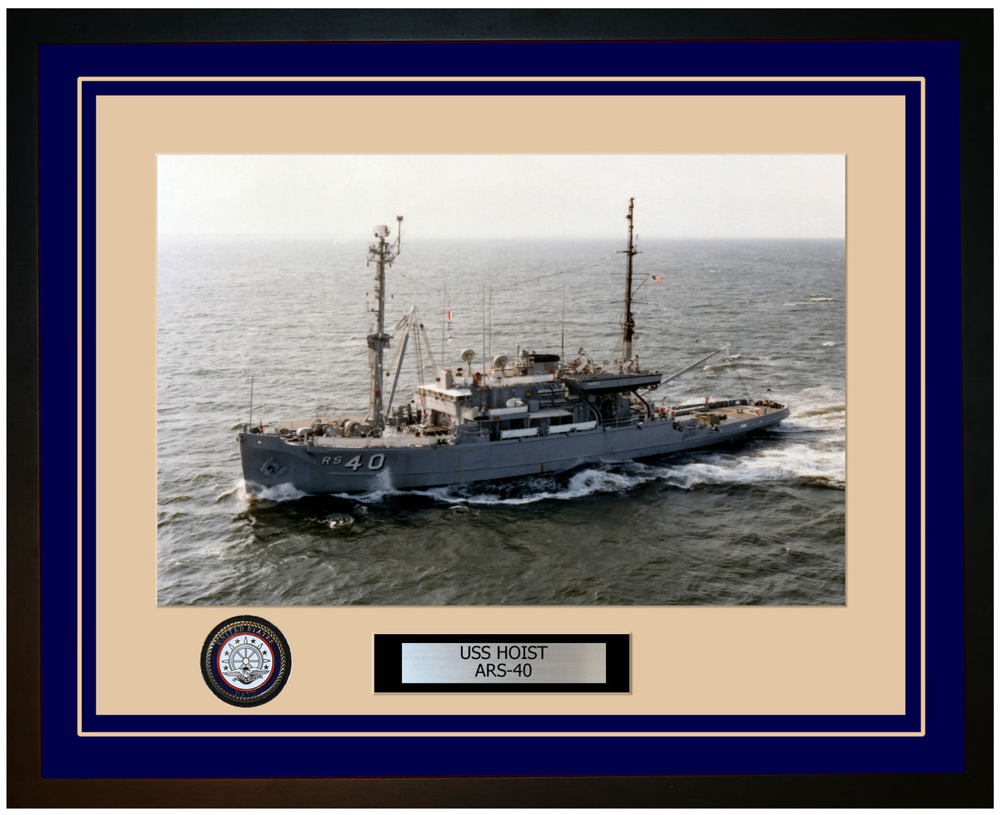 USS HOIST ARS-40 Framed Navy Ship Photo Blue