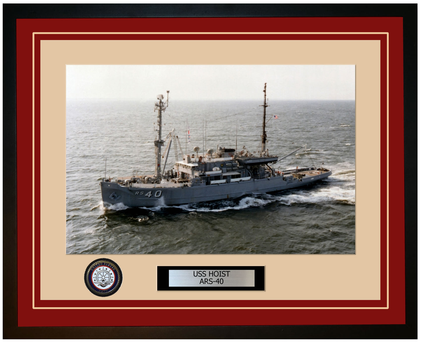 USS HOIST ARS-40 Framed Navy Ship Photo Burgundy