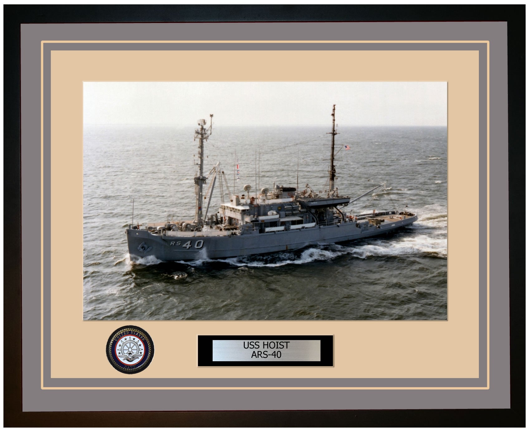 USS HOIST ARS-40 Framed Navy Ship Photo Grey