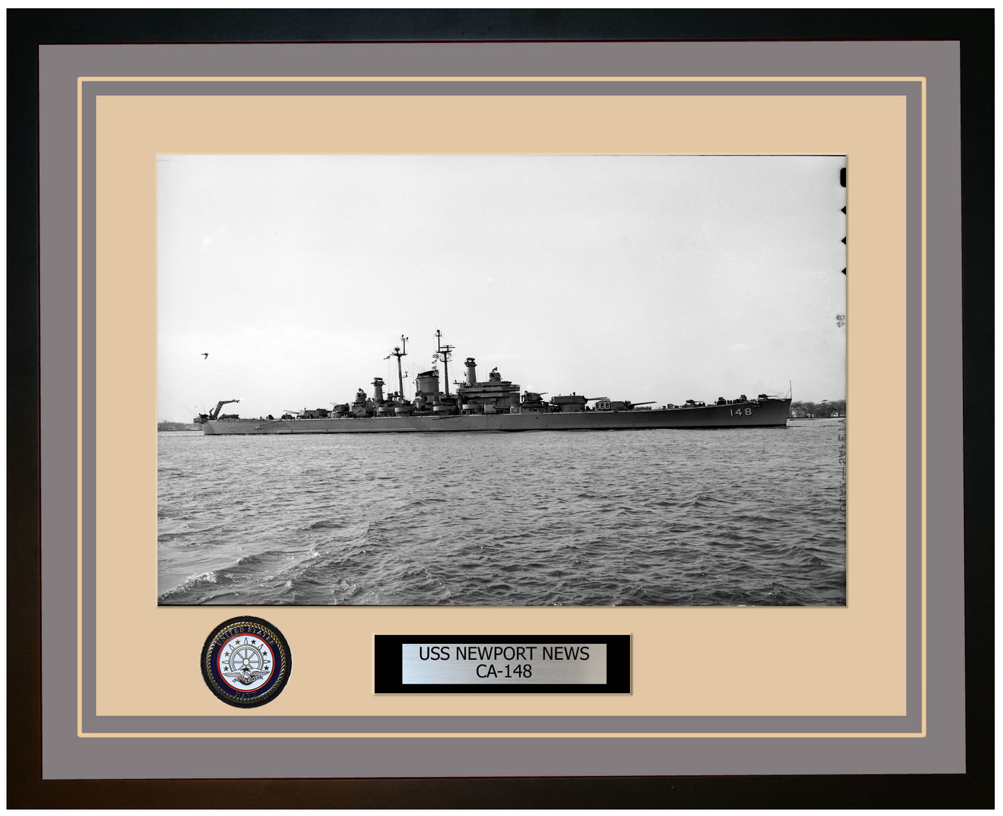 USS NEWPORT NEWS CA-148 Framed Navy Ship Photo Grey