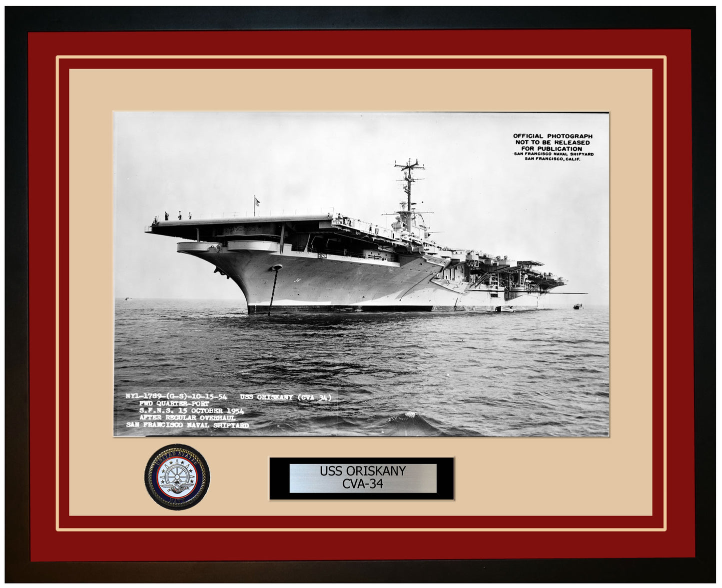 USS ORISKANY CVA-34 Framed Navy Ship Photo Burgundy