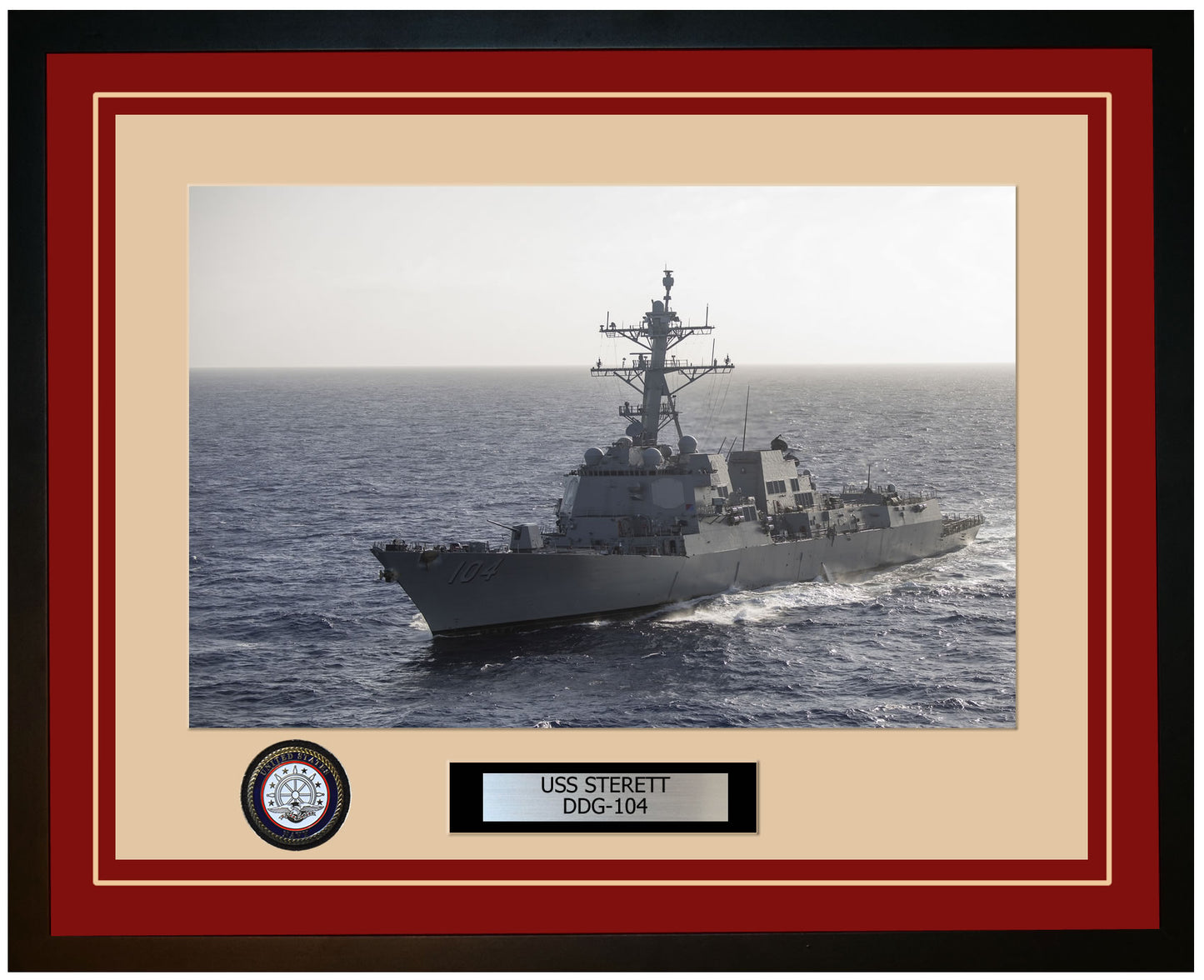 USS STERETT DDG-104 Framed Navy Ship Photo Burgundy