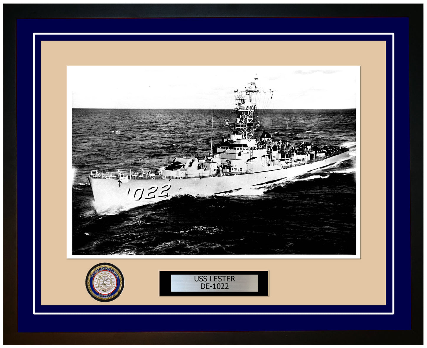 USS Lester DE-1022 Framed Navy Ship Photo Blue