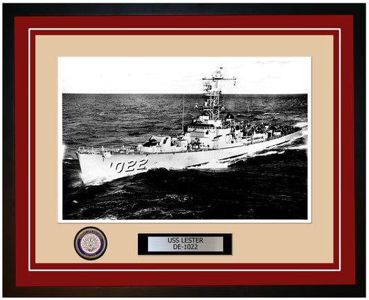USS Lester DE-1022 Framed Navy Ship Photo Burgundy