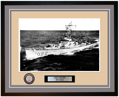 USS Lester DE-1022 Framed Navy Ship Photo Grey