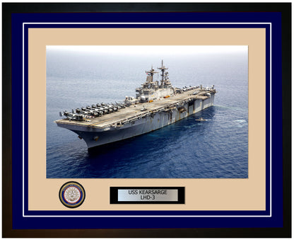 USS Kearsarge LHD-3 Framed Navy Ship Photo Blue