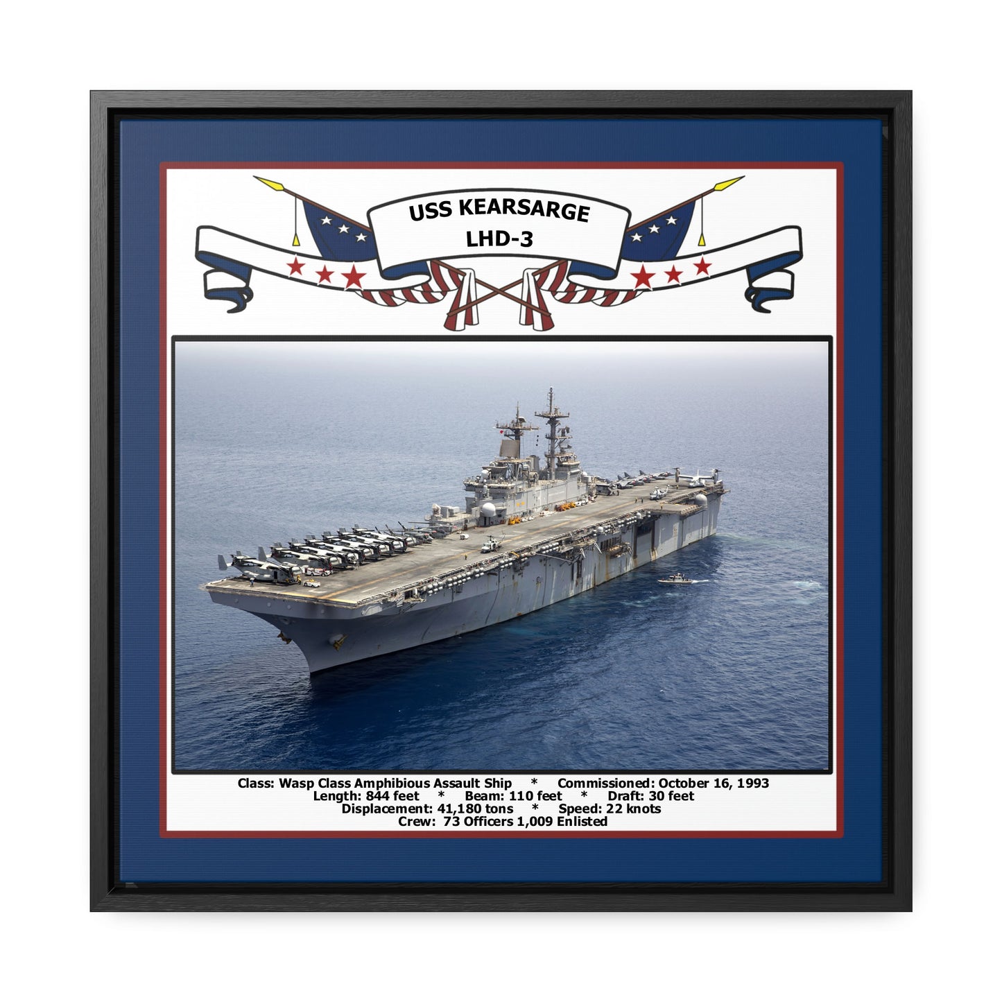 USS Kearsarge LHD-3 Navy Floating Frame Photo Front View