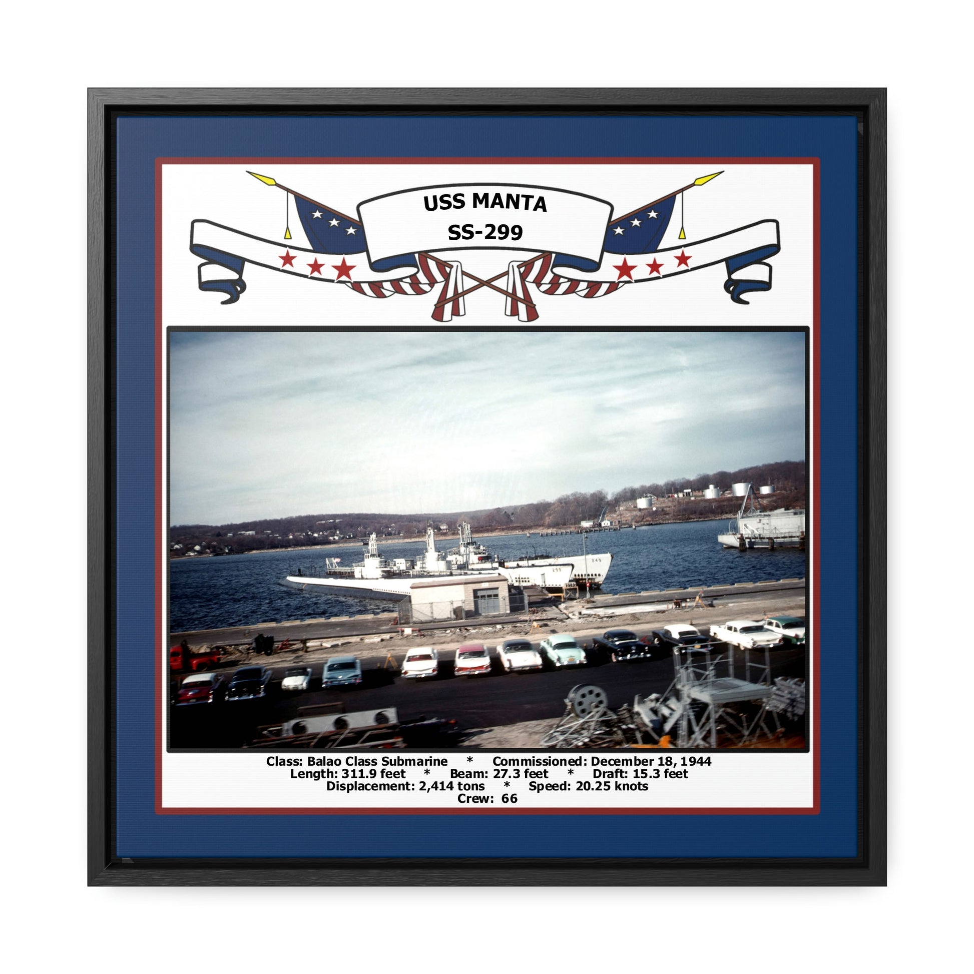USS Manta SS-299 Navy Floating Frame Photo Front View
