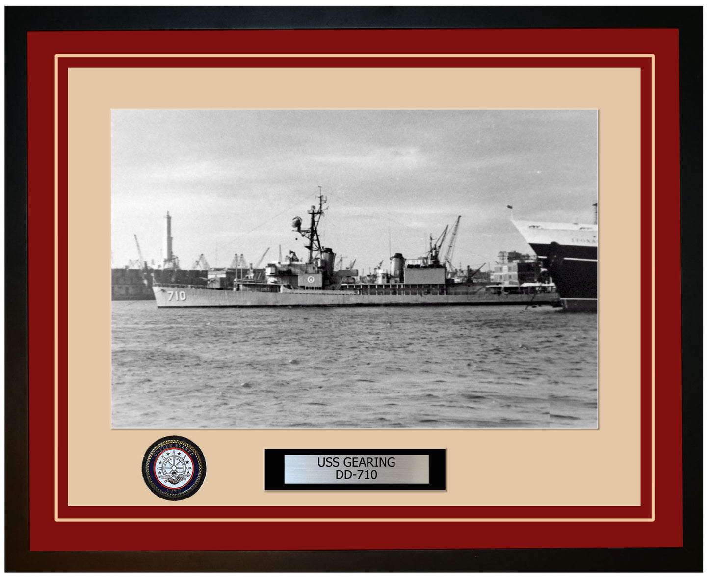 USS GEARING DD-710 Framed Navy Ship Photo Burgundy