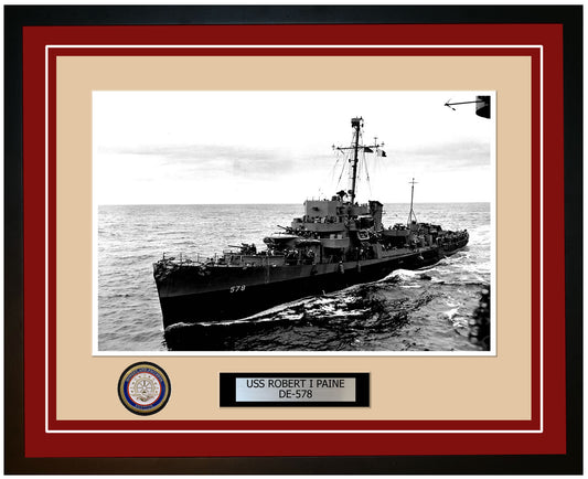 USS Robert I Paine DE-578 Framed Navy Ship Photo Burgundy