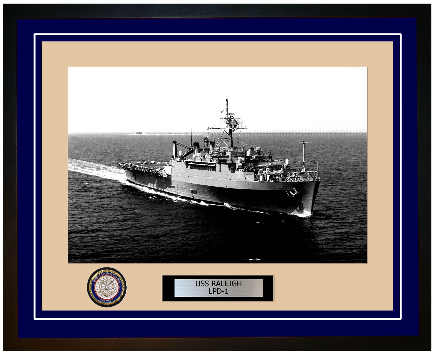 USS Raleigh LPD-1 Framed Navy Ship Photo Blue