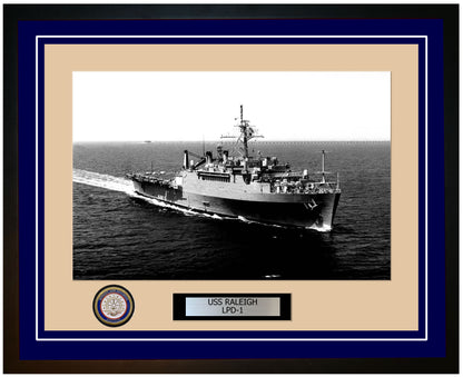 USS Raleigh LPD-1 Framed Navy Ship Photo Blue