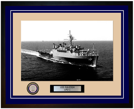 USS Raleigh LPD-1 Framed Navy Ship Photo Blue