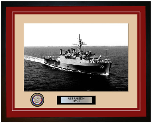 USS Raleigh LPD-1 Framed Navy Ship Photo Burgundy