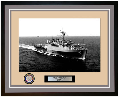 USS Raleigh LPD-1 Framed Navy Ship Photo Grey