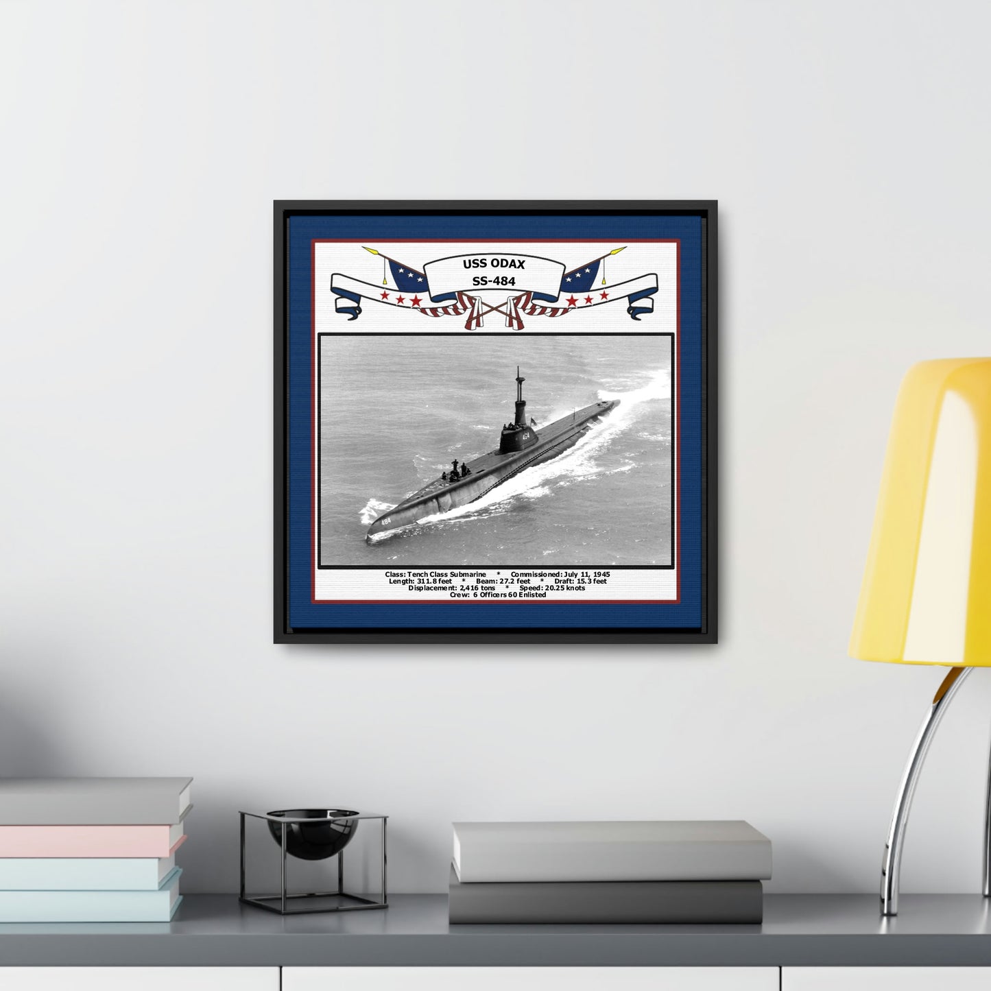 USS Odax SS-484 Navy Floating Frame Photo Desk View