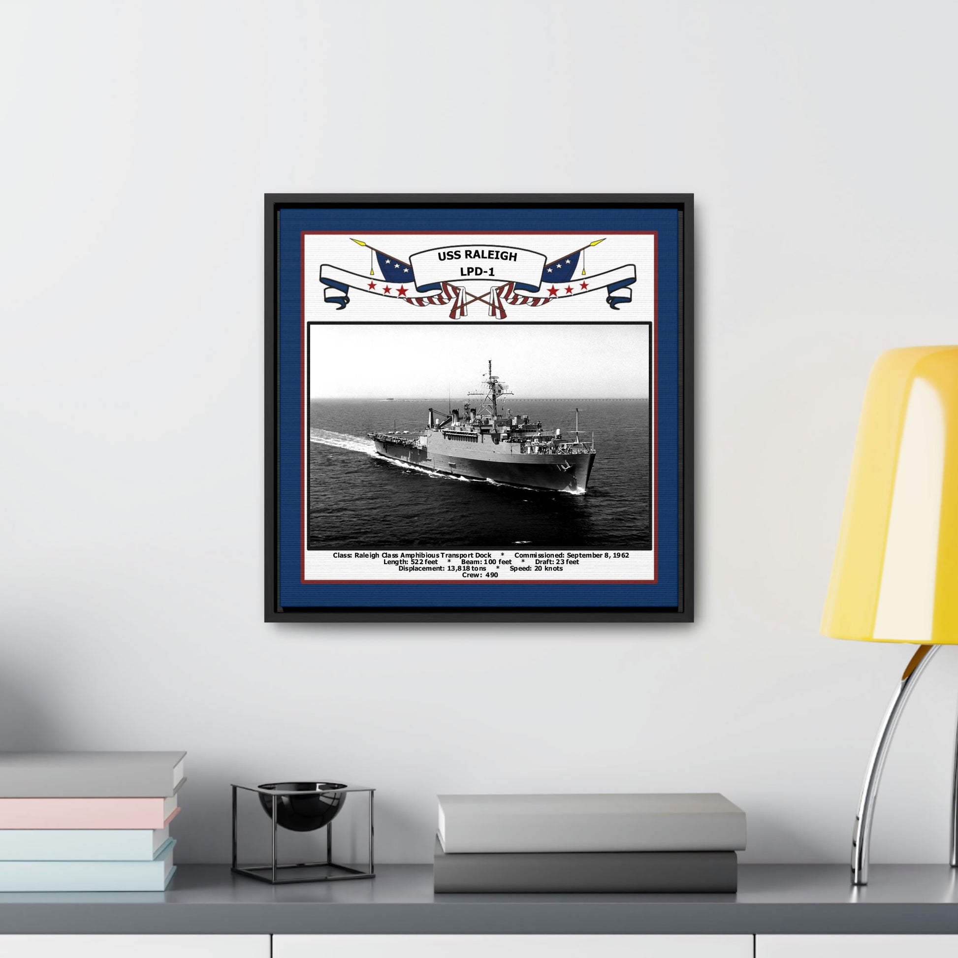 USS Raleigh LPD-1 Navy Floating Frame Photo Desk View