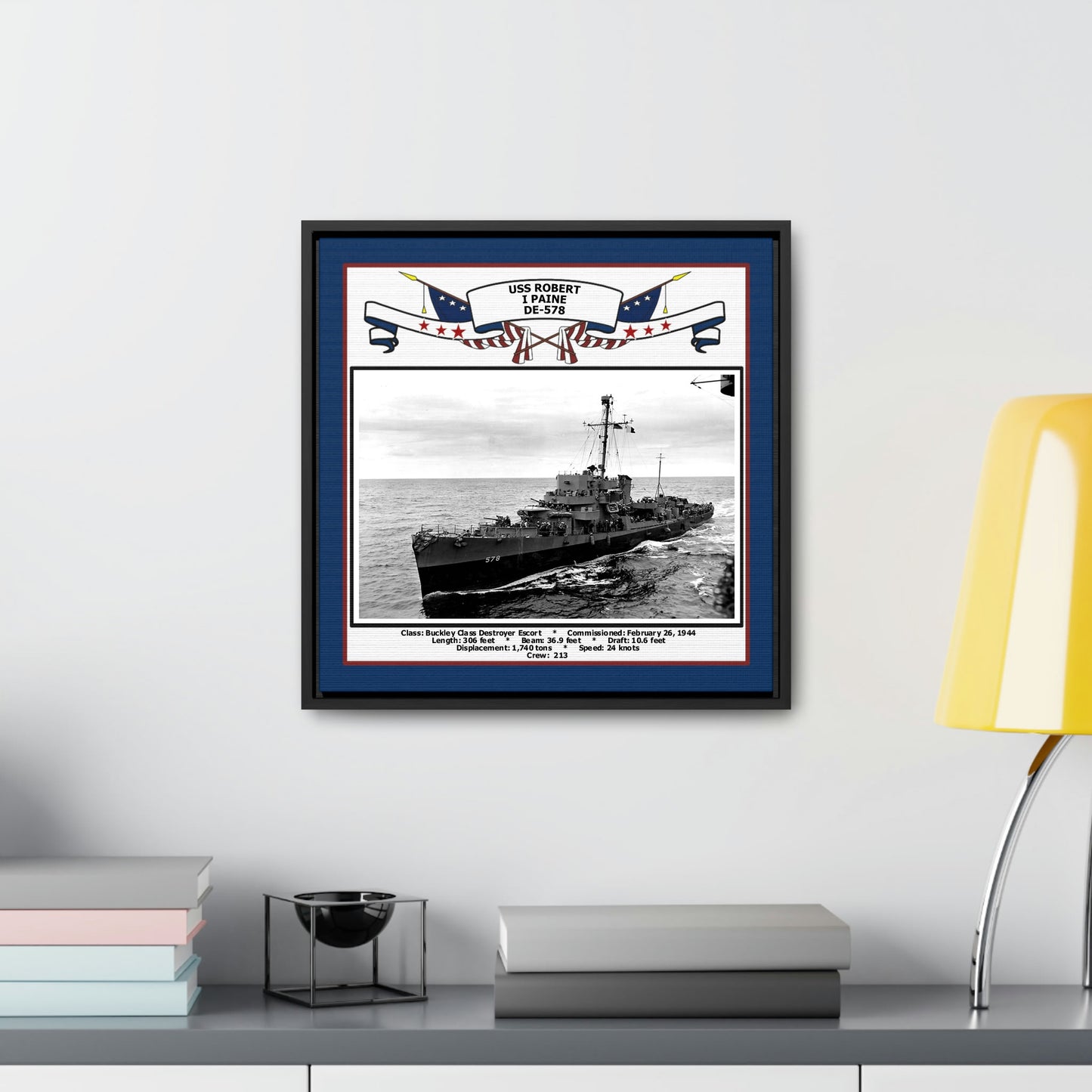 USS Robert I Paine DE-578 Navy Floating Frame Photo Desk View