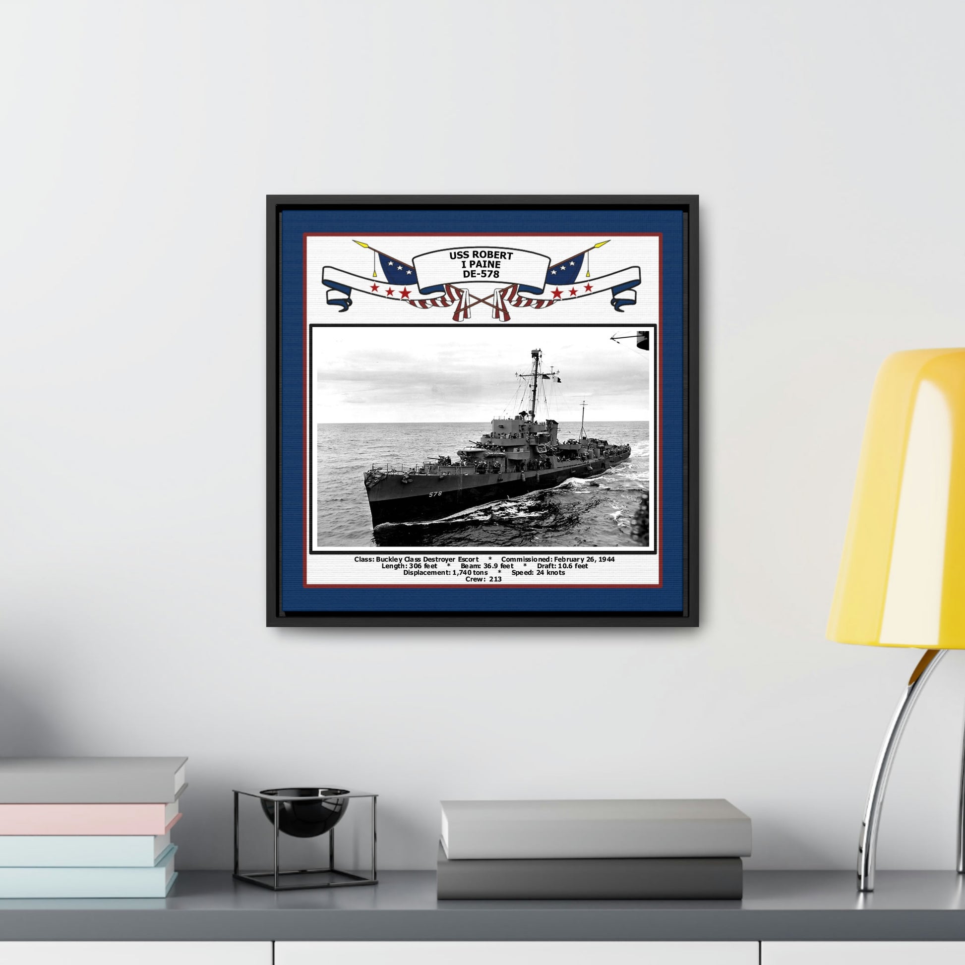 USS Robert I Paine DE-578 Navy Floating Frame Photo Desk View