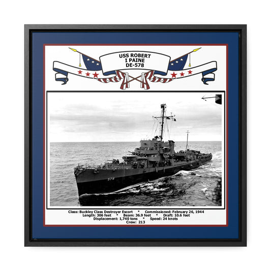 USS Robert I Paine DE-578 Navy Floating Frame Photo Front View