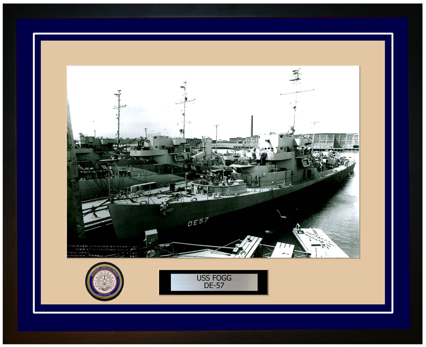 USS Fogg DE-57 Framed Navy Ship Photo Blue