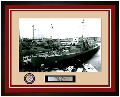 USS Fogg DE-57 Framed Navy Ship Photo Burgundy