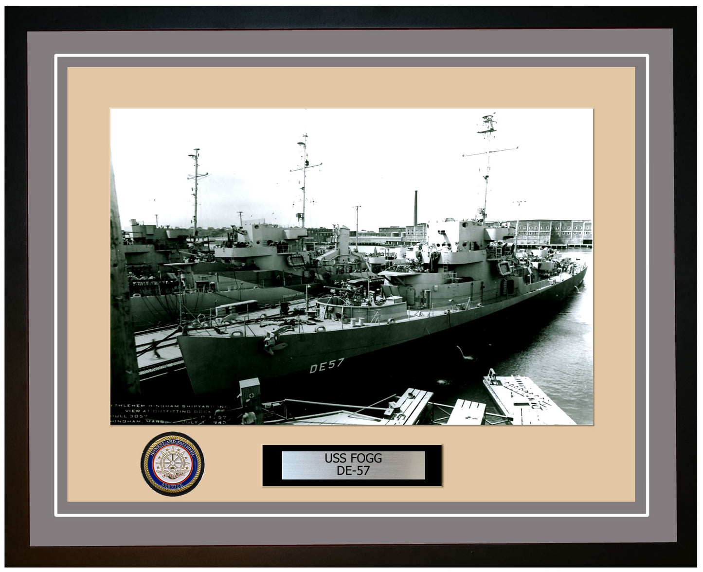 USS Fogg DE-57 Framed Navy Ship Photo Grey