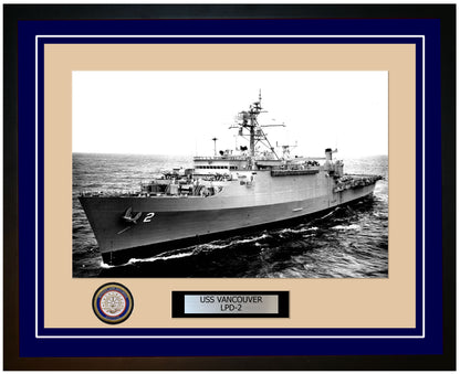 USS Vancouver LPD-2 Framed Navy Ship Photo Blue
