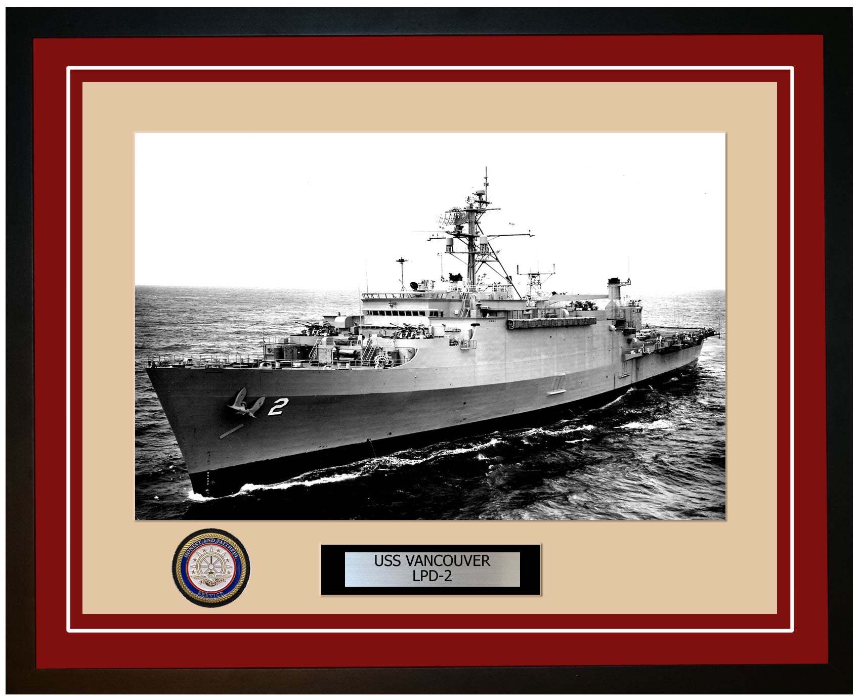 USS Vancouver LPD-2 Framed Navy Ship Photo Burgundy