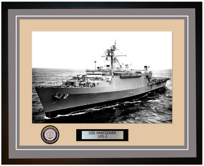 USS Vancouver LPD-2 Framed Navy Ship Photo Grey