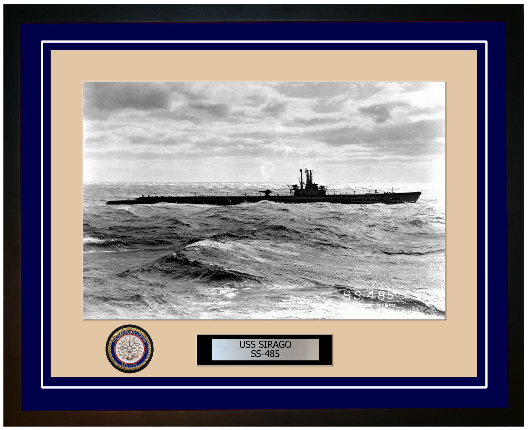 USS Sirago SS-485 Framed Navy Ship Photo Blue