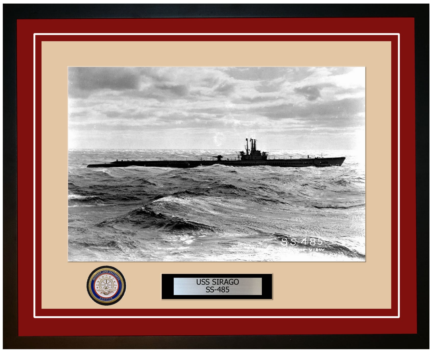 USS Sirago SS-485 Framed Navy Ship Photo Burgundy