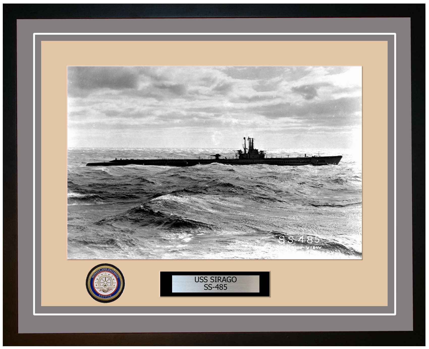 USS Sirago SS-485 Framed Navy Ship Photo Grey