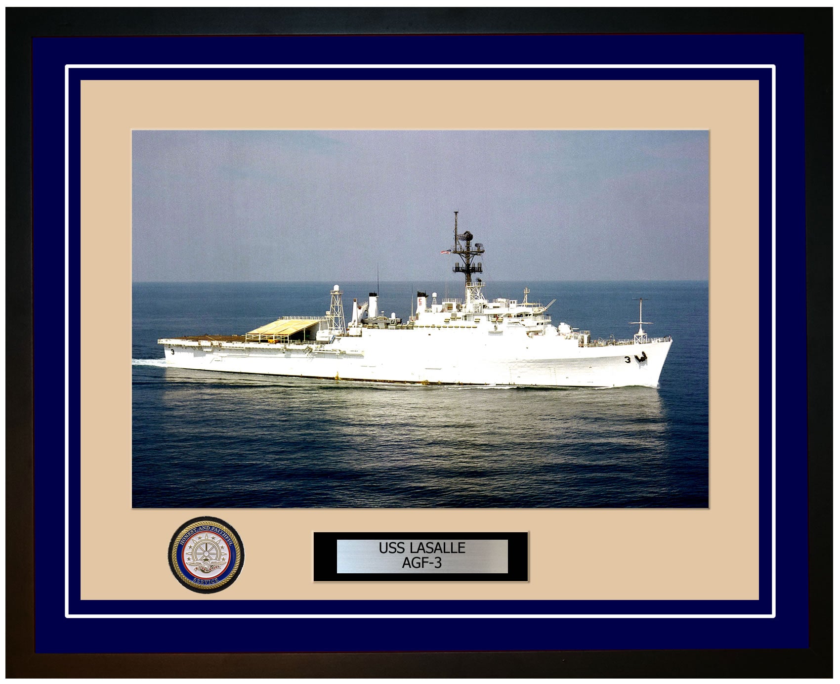 USS LaSalle AGF-3 Framed Navy Ship Photo Blue