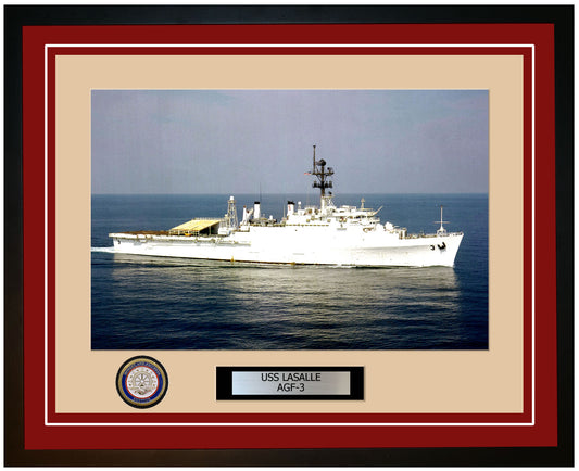USS LaSalle AGF-3 Framed Navy Ship Photo Burgundy