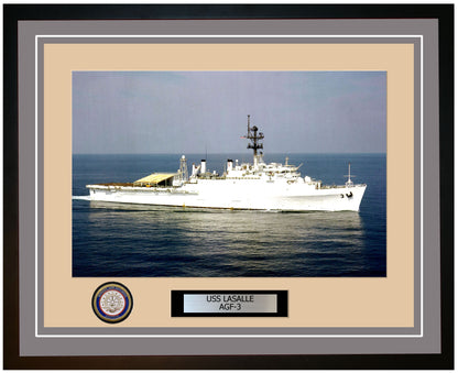 USS LaSalle AGF-3 Framed Navy Ship Photo Grey