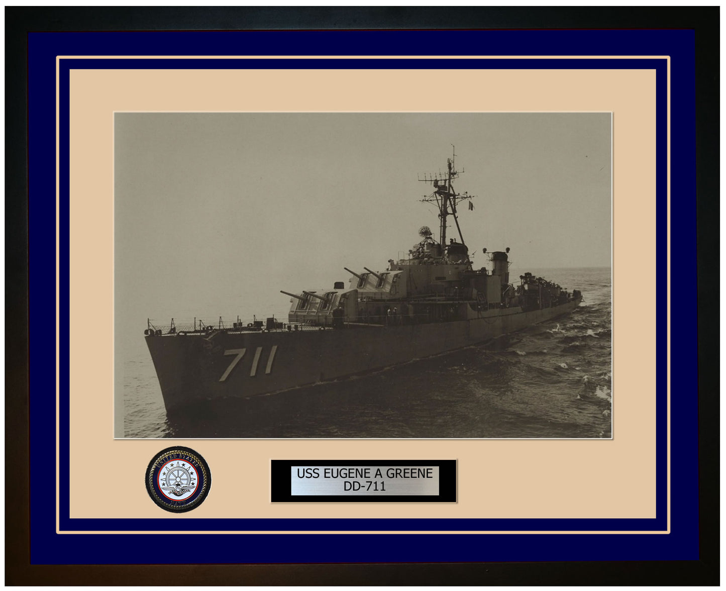 USS EUGENE A GREENE DD-711 Framed Navy Ship Photo Blue