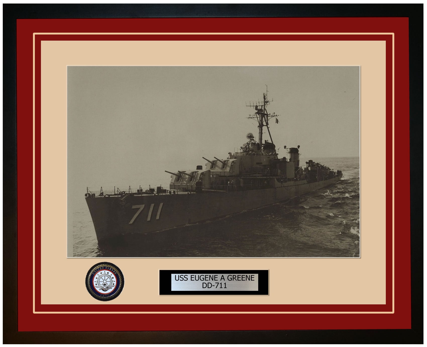 USS EUGENE A GREENE DD-711 Framed Navy Ship Photo Burgundy