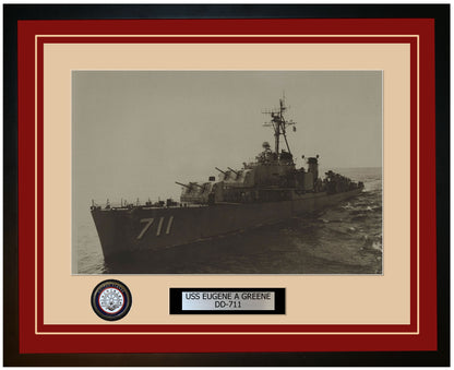 USS EUGENE A GREENE DD-711 Framed Navy Ship Photo Burgundy