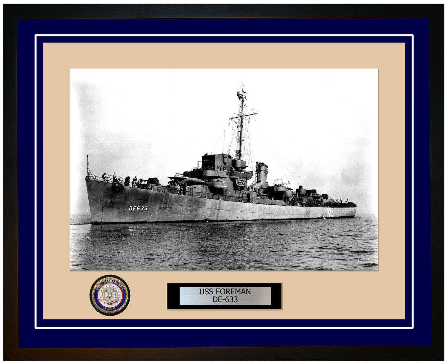 USS Foreman DE-633 Framed Navy Ship Photo Blue