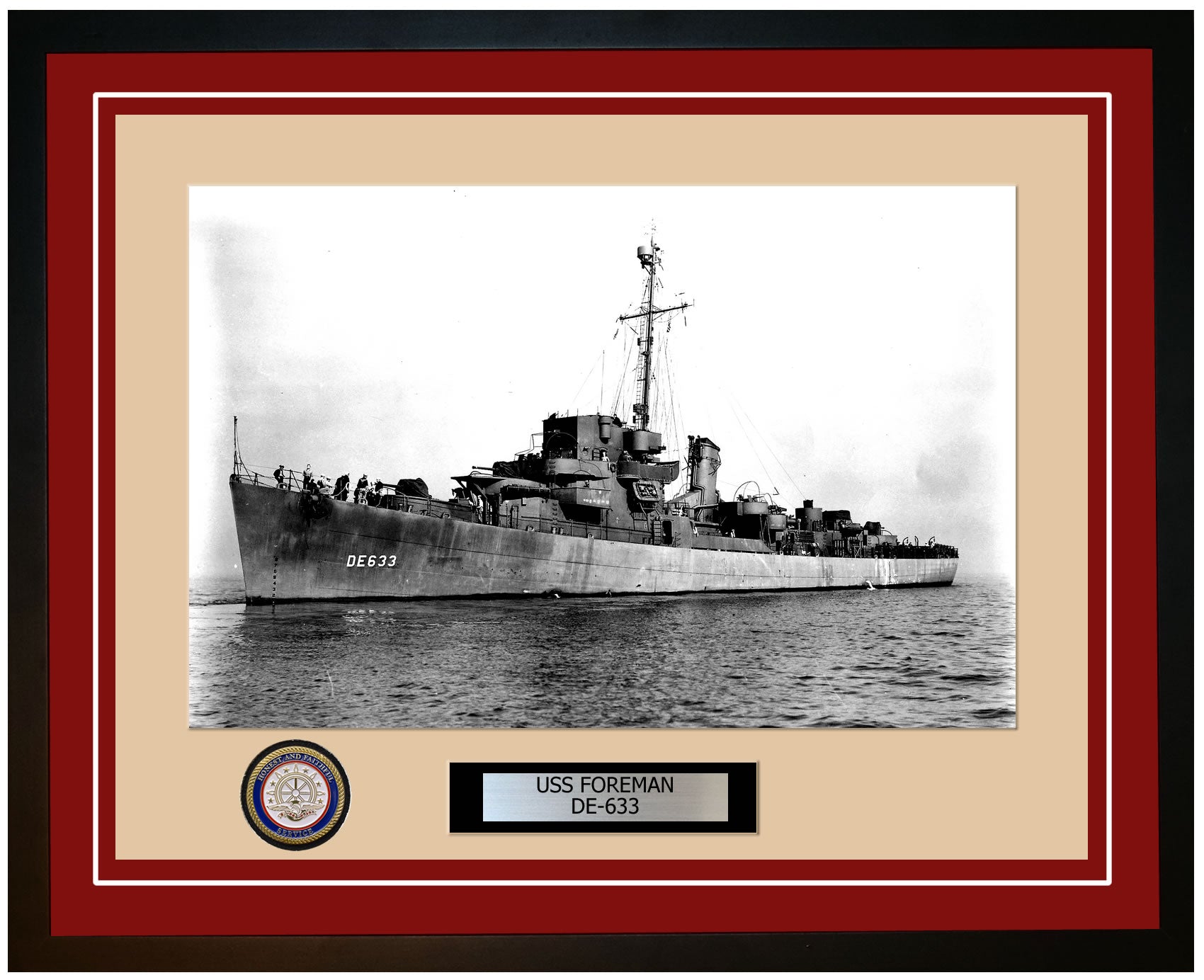 USS Foreman DE-633 Framed Navy Ship Photo Burgundy