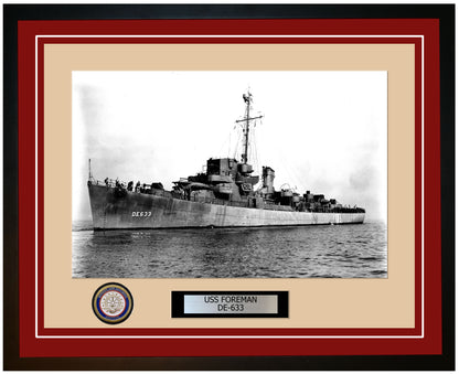 USS Foreman DE-633 Framed Navy Ship Photo Burgundy