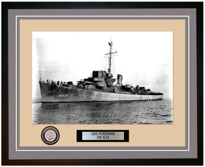 USS Foreman DE-633 Framed Navy Ship Photo Grey